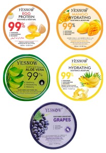 Pack Of 5 Grapes Smoothing & Moisture Gel & Aloe Vera Gel 99%, Banana   Gel, Egg Gel, Mango Gel | 300 ML Each Jar